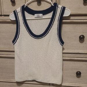 Women's V-Neck Sweater Vest - Navy and White